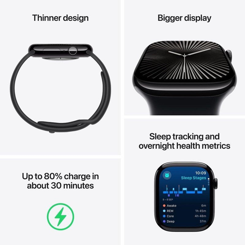 Apple Watch Series 10, 42mm, Silver Aluminium Case, Denim Sport Band (GPS)