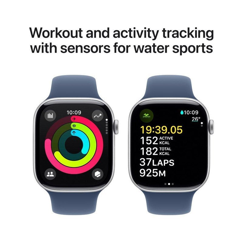 Apple Watch Series 10, 42mm, Silver Aluminium Case, Denim Sport Band (GPS)