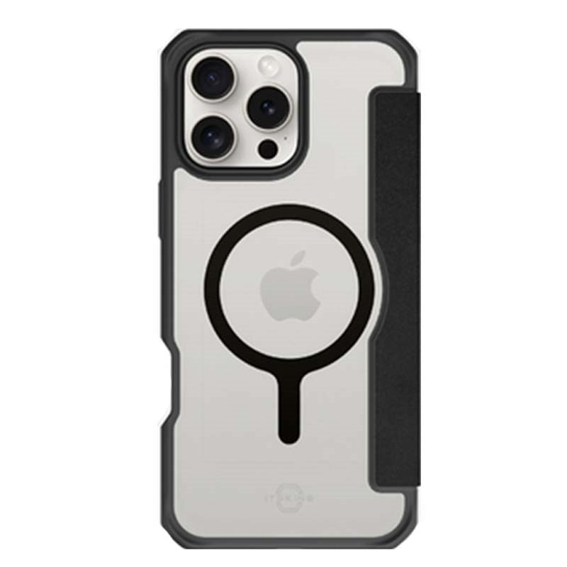 Itskins Hybrid Folio Case With Magsafe For iPhone 16 Pro Max 6.9, Black With Recycle Leather