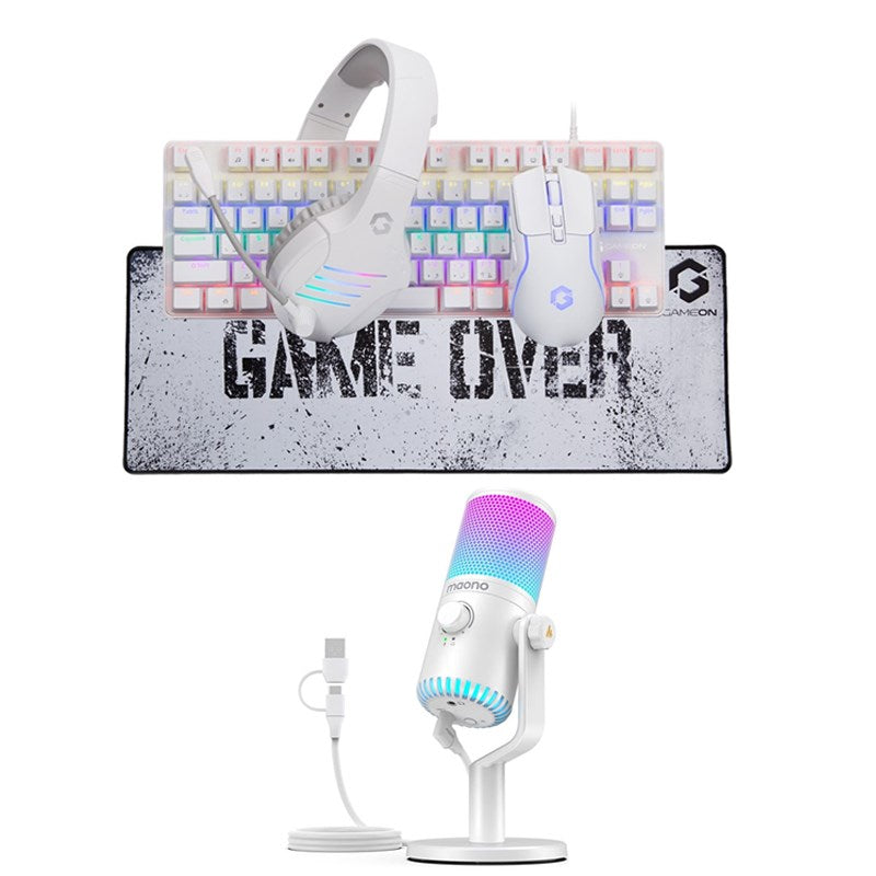 GAMEON VIPER XA All-In-One Artic Series Gaming Bundle (Mechanical Keyboard, Headset, Mouse & Mousepad) + Maonocaster DM30 RGB USB Microphone for PC