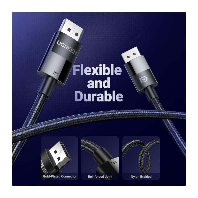 Ugreen VESA Certified 8K DisplayPort DP 1.4 Cable Support 8K 60 Hz, 4K 240 Hz, Free Sync, G-Sync, HDR, 32.4 Gbps