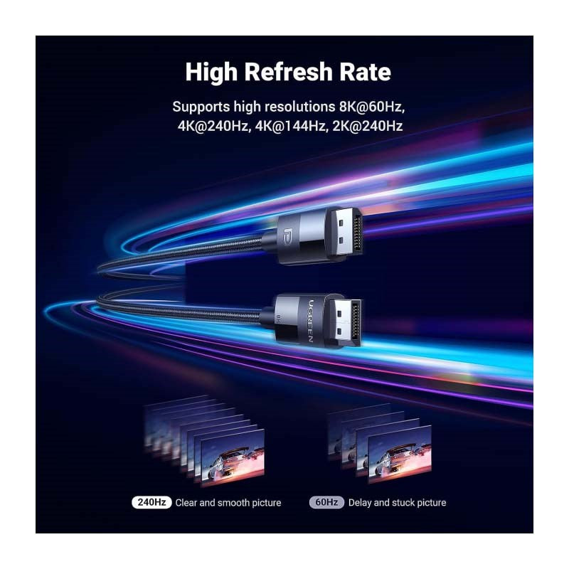 Ugreen VESA Certified 8K DisplayPort DP 1.4 Cable Support 8K 60 Hz, 4K 240 Hz, Free Sync, G-Sync, HDR, 32.4 Gbps