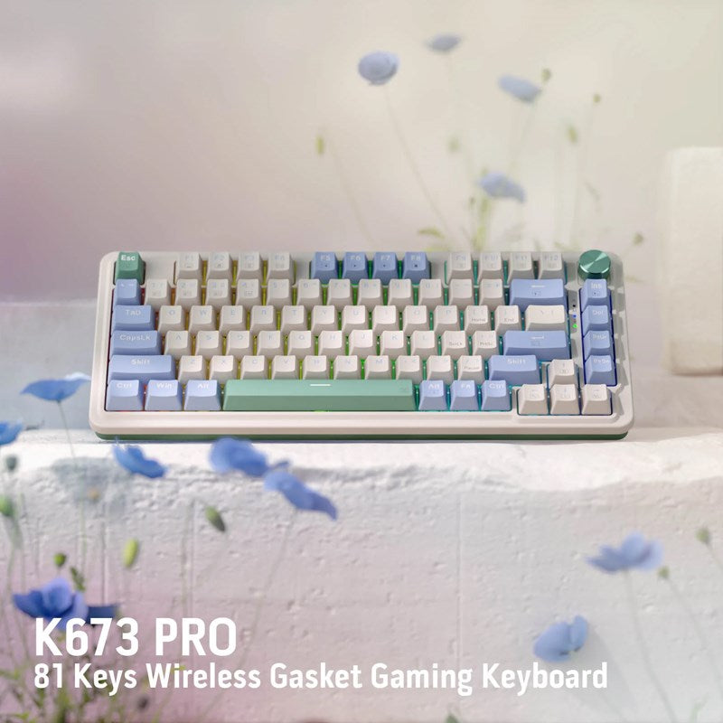 Redragon UCAL K673 PRO 75% Wireless Gasket RGB Gaming Keyboard (Red Switch) - Vintage White