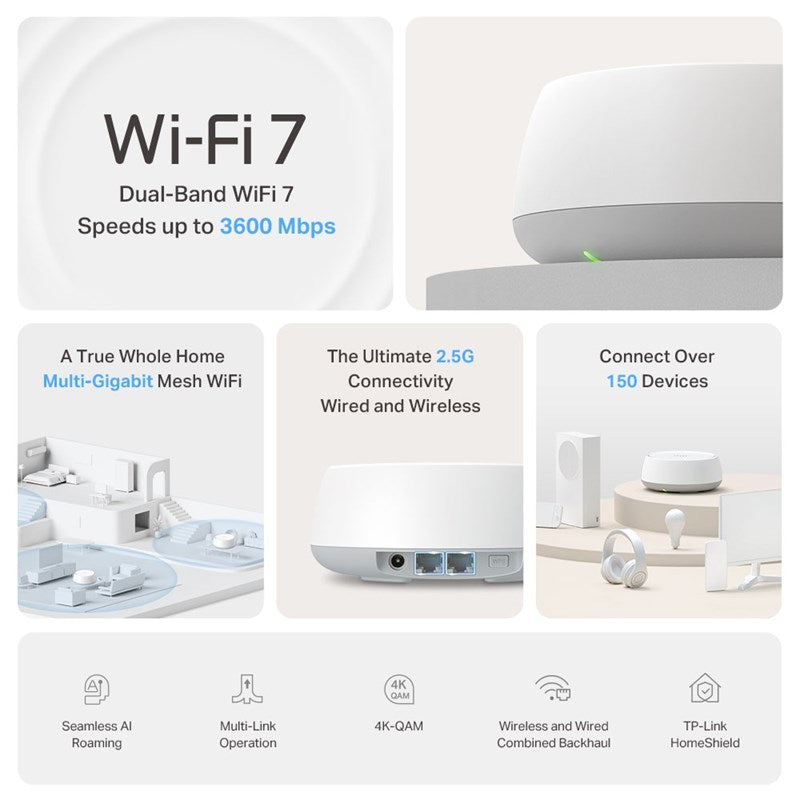 TP-LINK BE3600 Whole Home Mesh Wi-Fi 7 System (Pack of 3)