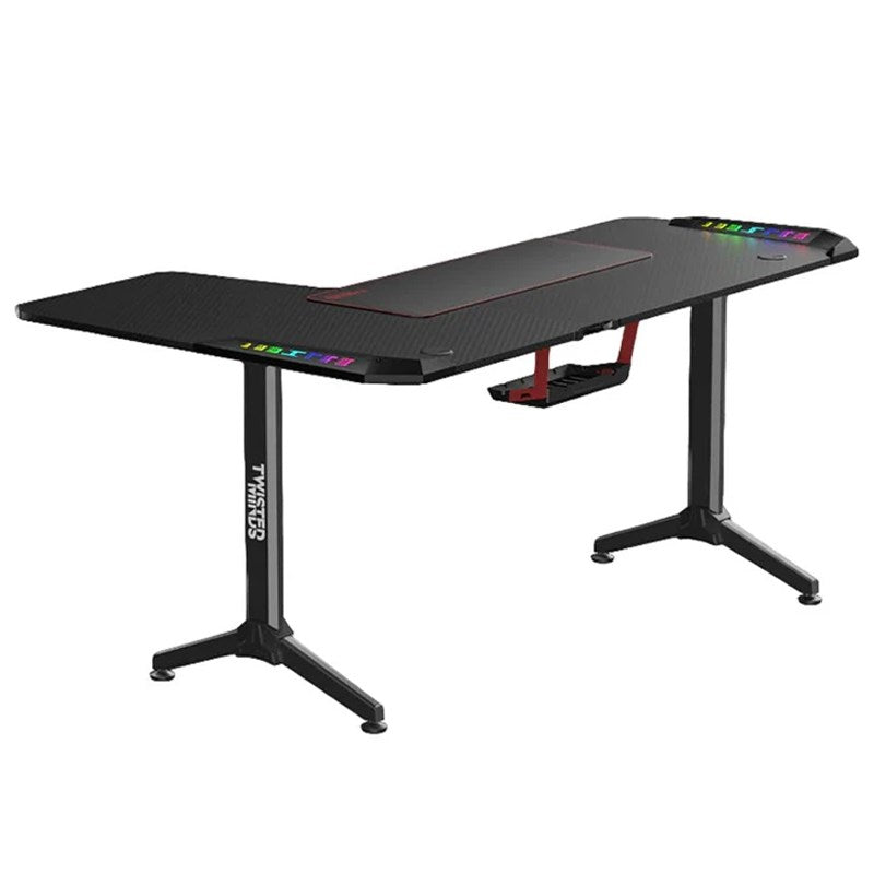 DXRacer Drifting Series Gaming Chair XL - Red + Twisted Minds WARRIOR L Shaped Gaming Desk RGB Left - Black