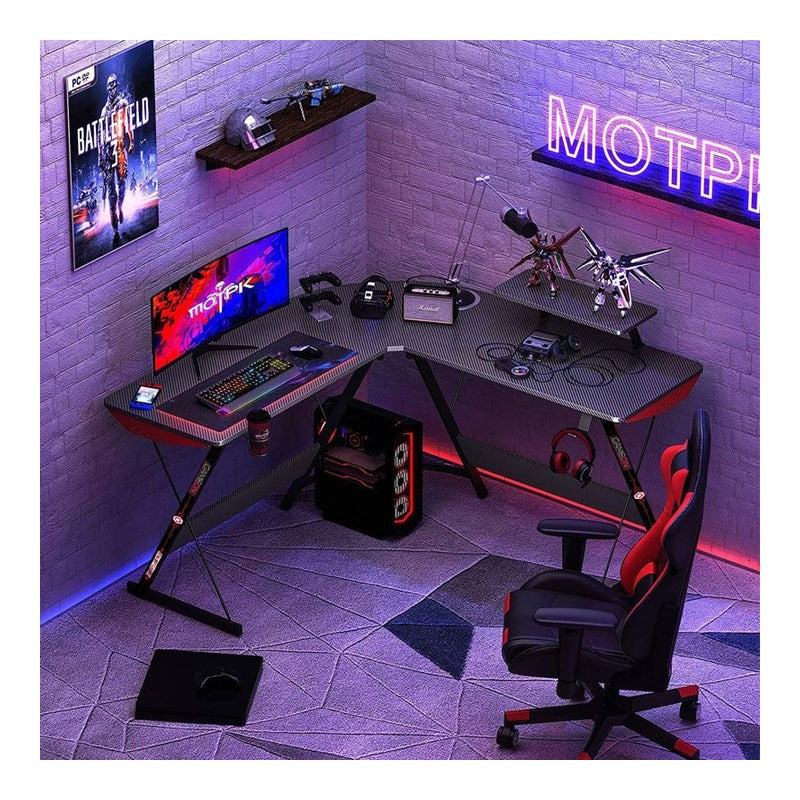GAMEON L-Shaped Slayer I Series Gaming Desk + DXRacer Master Series XL Gaming Chair - Black/Violet