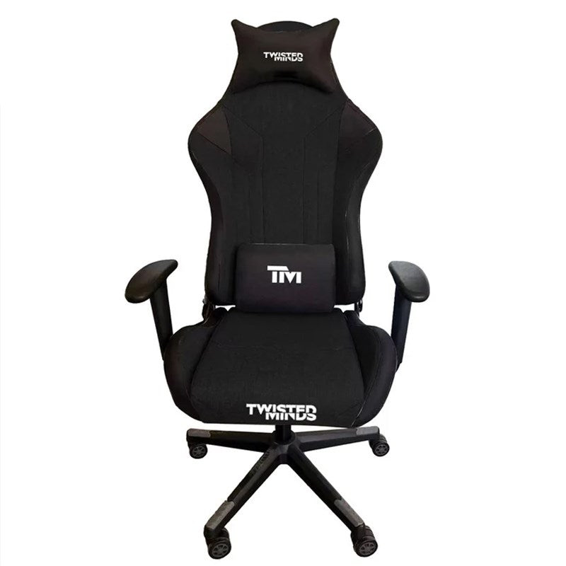 Twisted Minds Pro Fabric Gaming Chair - Black + Twisted Minds Z Shaped Gaming Desk Carbon Fiber Texture - RGB
