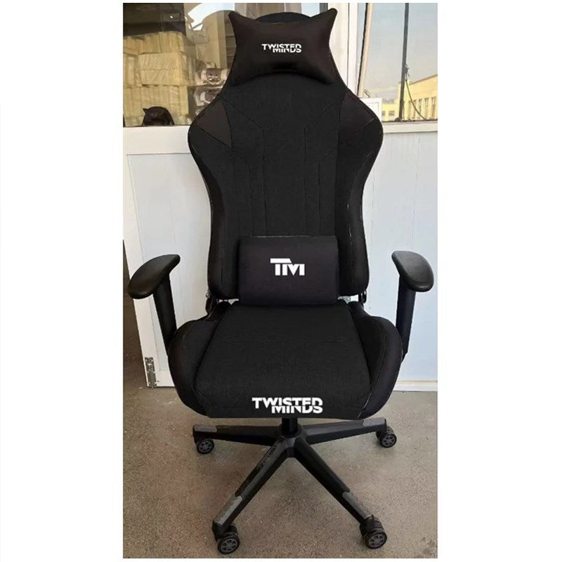 Twisted Minds Pro Fabric Gaming Chair - Black + Twisted Minds Z Shaped Gaming Desk Carbon Fiber Texture - RGB