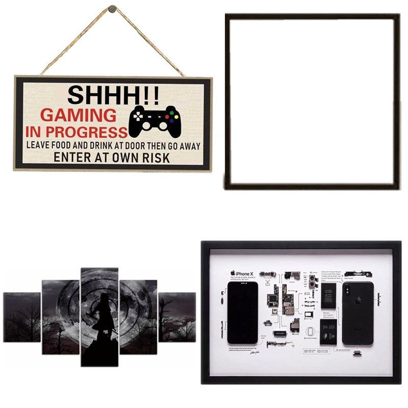 RGB Tech Decor 4 In 1 Bundle Disassembled Apple iPhone Framed & Anime Naruto Poster, Gamer Door Sign and Remote Control Wall Light