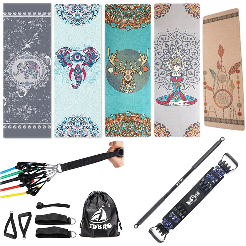 Sports & Fitness 7 In 1 Bundle Hemp, 4 Suede Yoga Mat, Chest Push Elastic Belt and Resistance Pull Rope