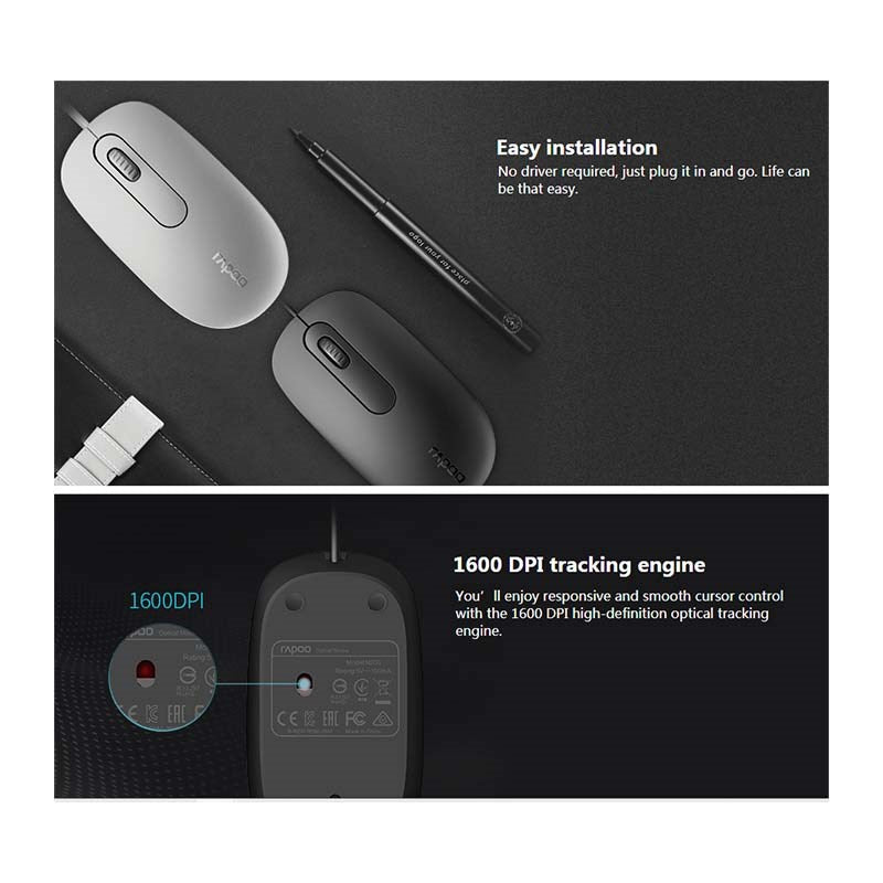 Rapoo N200 Wired Optical Mouse - Black