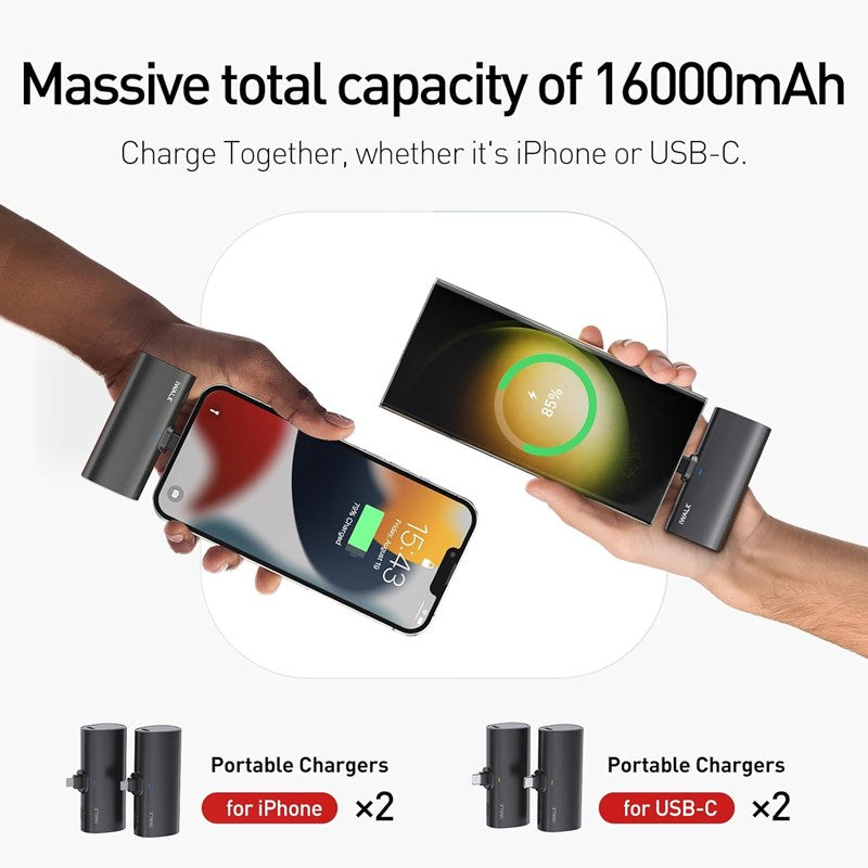 iWalk LinkPod Charging Station 4x4000mAh (2 Type C & 2 Lightning), Small Portable Charger