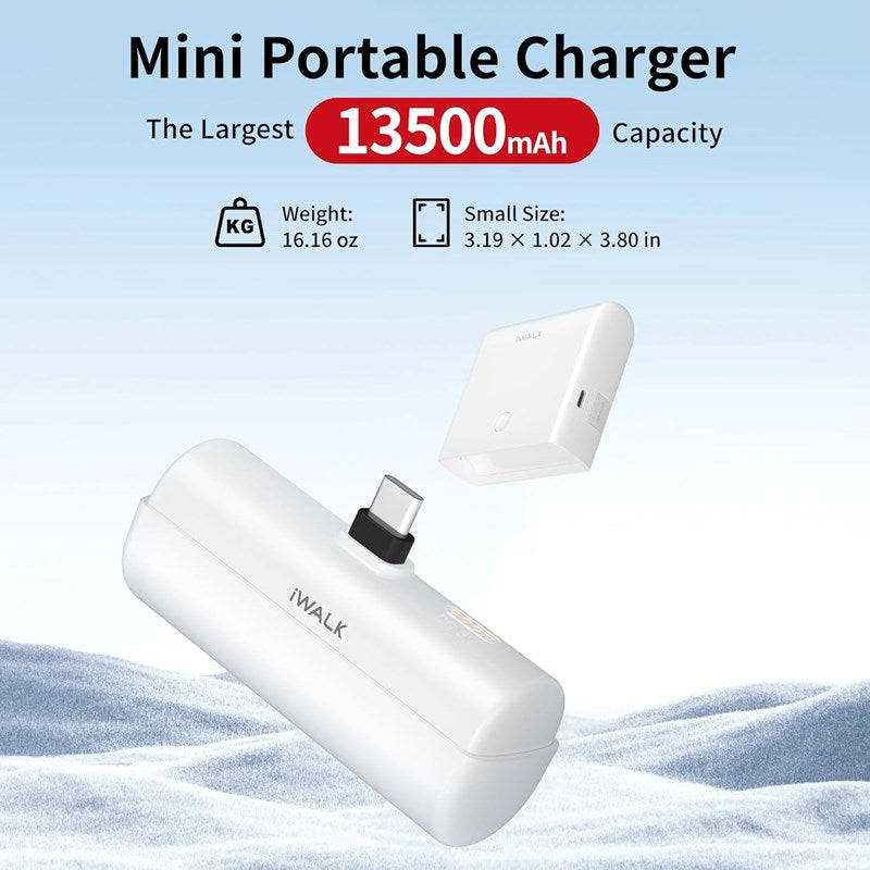 iWalk Small Portable Charger 13500mAh, USB-C Power Bank with Charging Case Type-C
