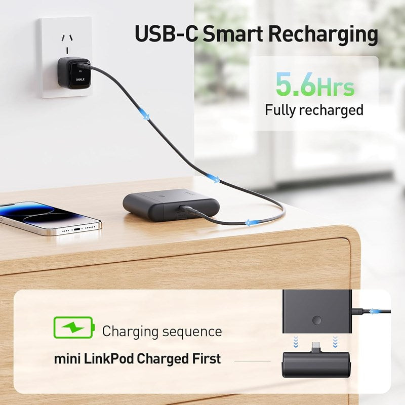iWalk Small Portable Charger 13500mAh, USB-C Power Bank with Charging Case Type-C