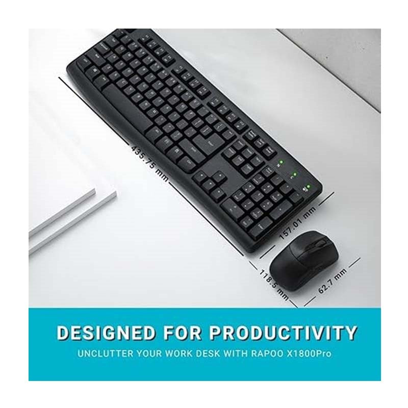 Rapoo X1800Pro Wireless Optical Mouse & Keyboard AR - Black