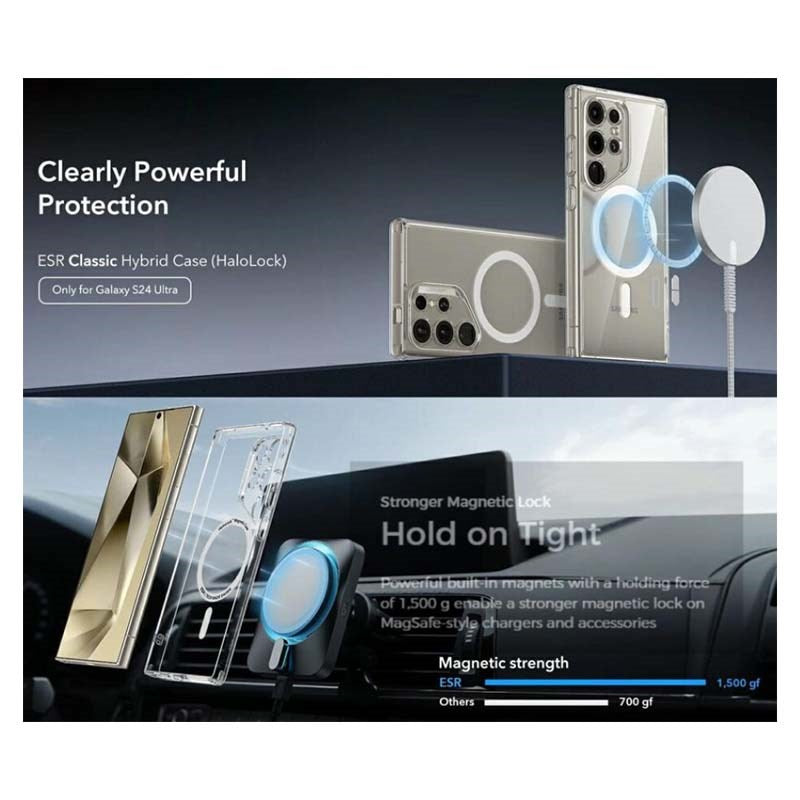 ESR Halolock Protective Cover with Stand for Samsung Galaxy S24 Ultra, Clear