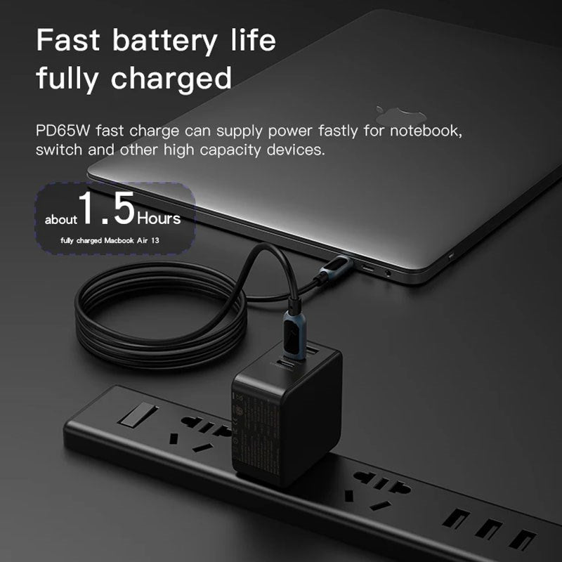 Yesido 3 in 1 Combo 65 Watts Mini Quick Travel Charger , 2 PD and 1 USB
