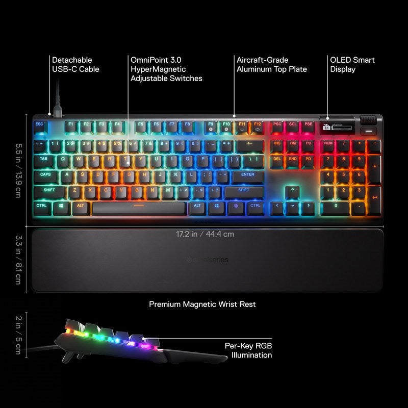 SteelSeries Apex Pro Gen 3 Wired RGB Mechanical Gaming Keyboard (US Layout) - Black