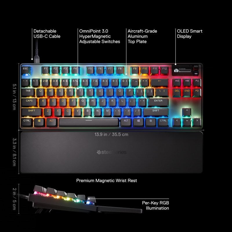 SteelSeries Apex Pro TKL Gen 3 Wireless RGB Mechanical Gaming Keyboard (US Layout) - Black
