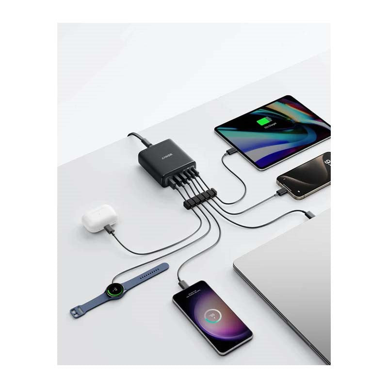 Anker 112 W Desktop Charger, Fast Charging USB C Charger, 6 Port PD Charging Station (3 USB C + 3 USB), Black