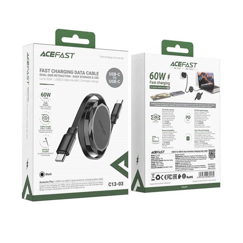 ACEFAST USB-C to USB-C Retraction Cable 0.8 M-60 W