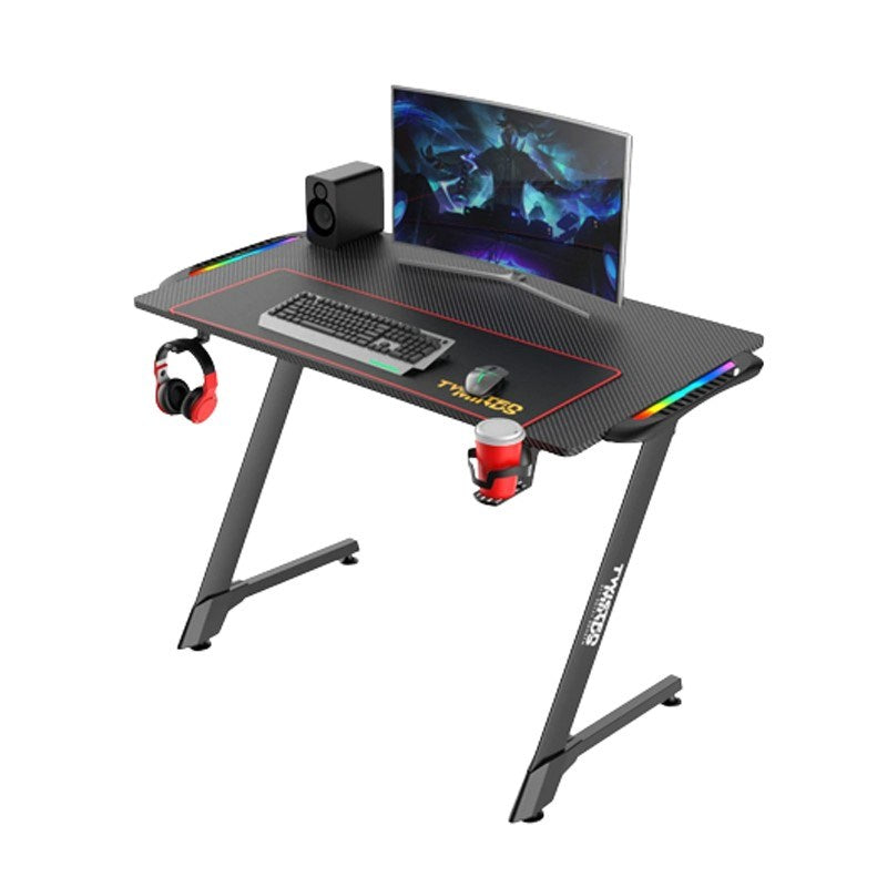 Hero Gaming Chair - Fabric Grey + Twisted Minds Z Shaped Gaming Desk Carbon Fiber Texture - RGB