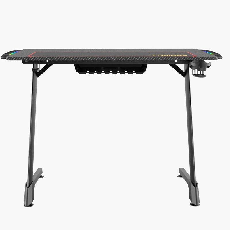 Hero Gaming Chair - Fabric Grey + Twisted Minds Z Shaped Gaming Desk Carbon Fiber Texture - RGB