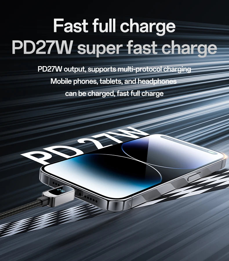 Yesido CA180, 27W, Type C to Lightning Cable with Digital Display - 1.2 M