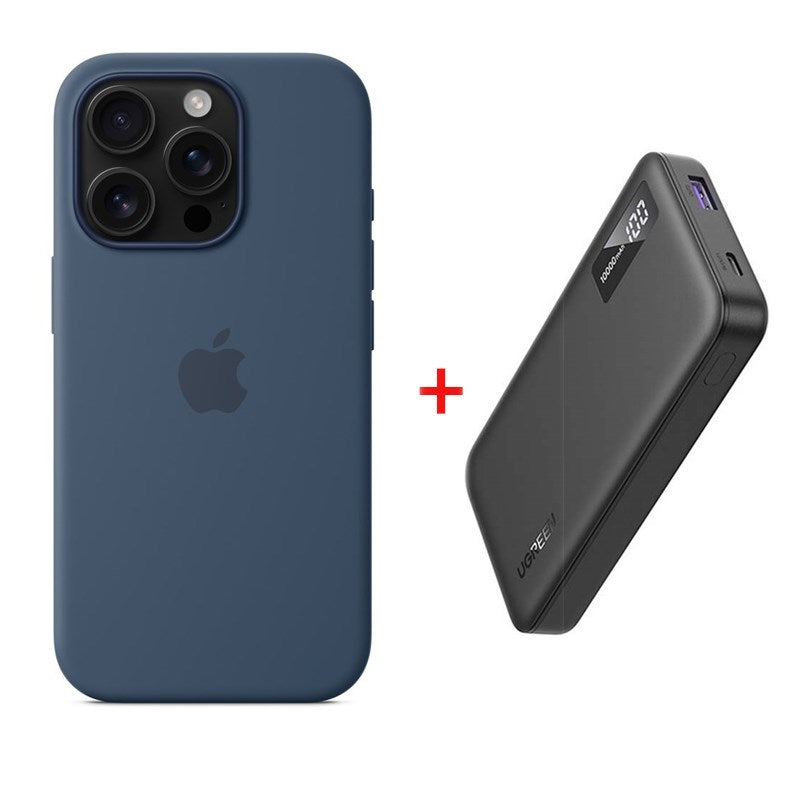 Apple iPhone 16 Pro Silicone Case with MagSafe, Denim with Ugreen Power Bank 10,000 mAh