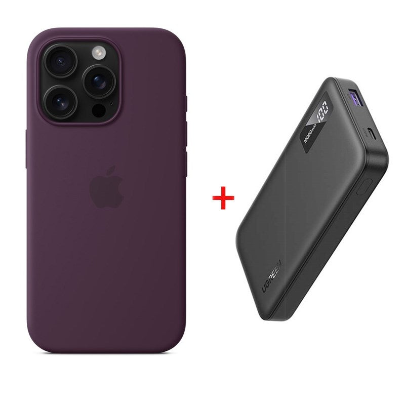 Apple iPhone 16 Pro Max Silicone Case with MagSafe, Plum with Ugreen Power Bank 10,000 mAh