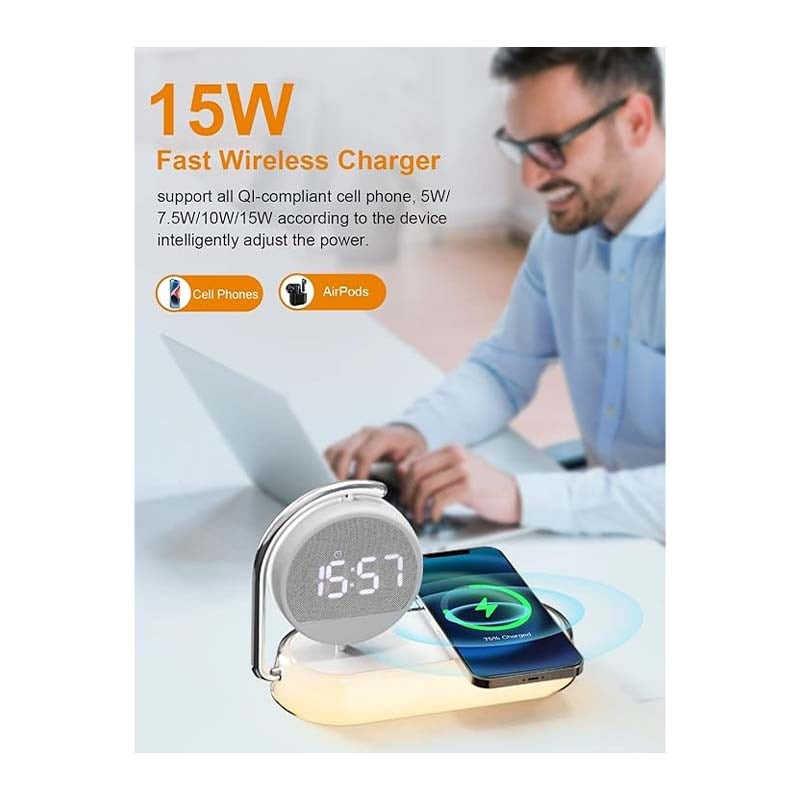 3 in 1 Night Light Alarm Clock, 3 Ways Dimmable Touch Table Lamp with 15 Wireless Charger, LED Digital Alarm Clock