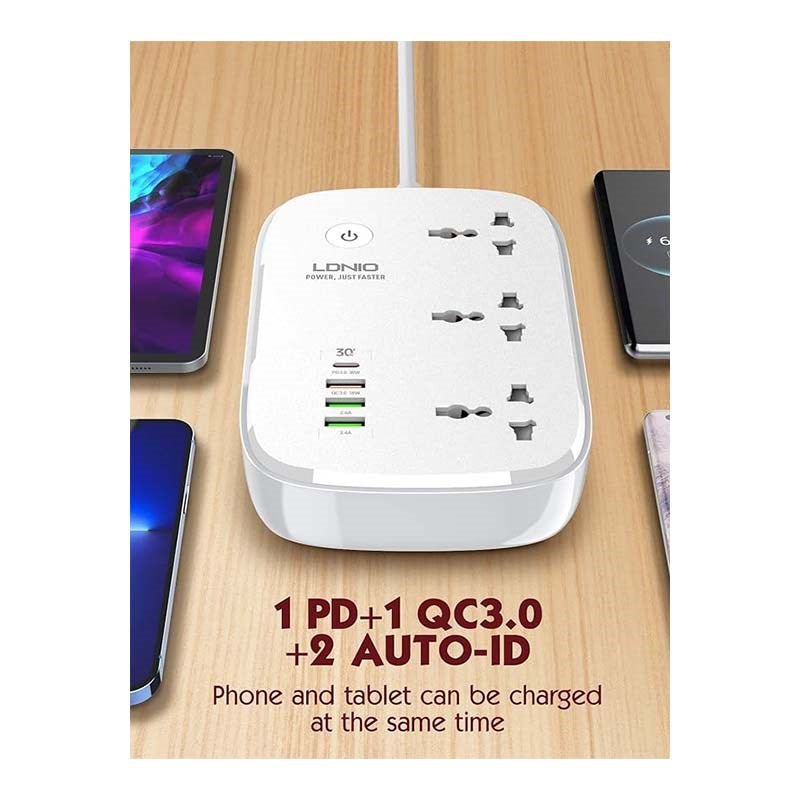 LDNIO Smart Wi-Fi Power Extension Cord With 3 Sockets, USB-C PD Quick Charge Port, 2 USB-A, And 1 QC3.0, Works With Smart App