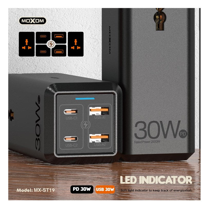Moxom 30 Watts Universal, 2 PS, 2 USB and 1 Power Plug Universal Socket, 2 M