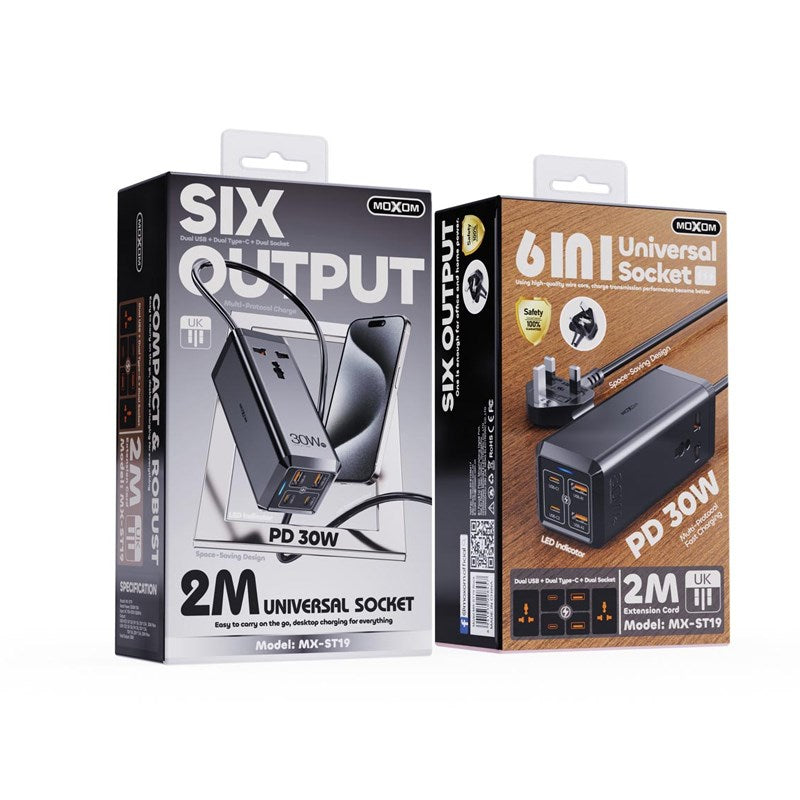 Moxom 30 Watts Universal, 2 PS, 2 USB and 1 Power Plug Universal Socket, 2 M