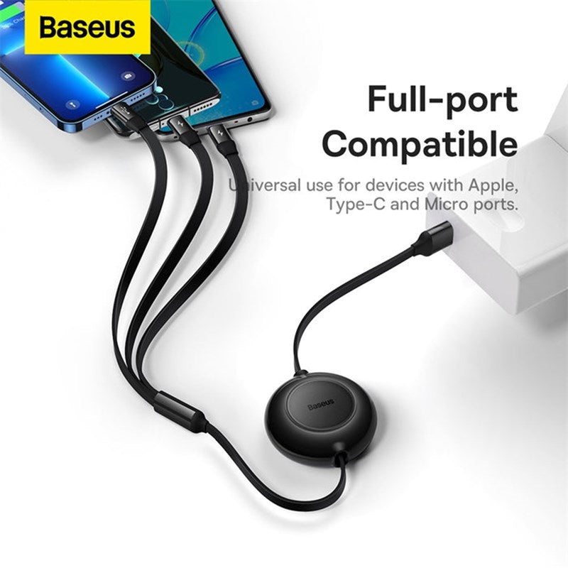 Baseus 100 Watts 3 in 1 Rectractable Cable - Black