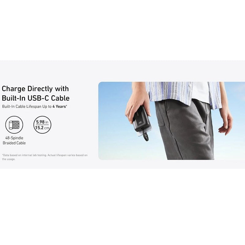 Anker Zolo Power Bank (20K, 30 Watts, Built-In USB-C Cable), Black