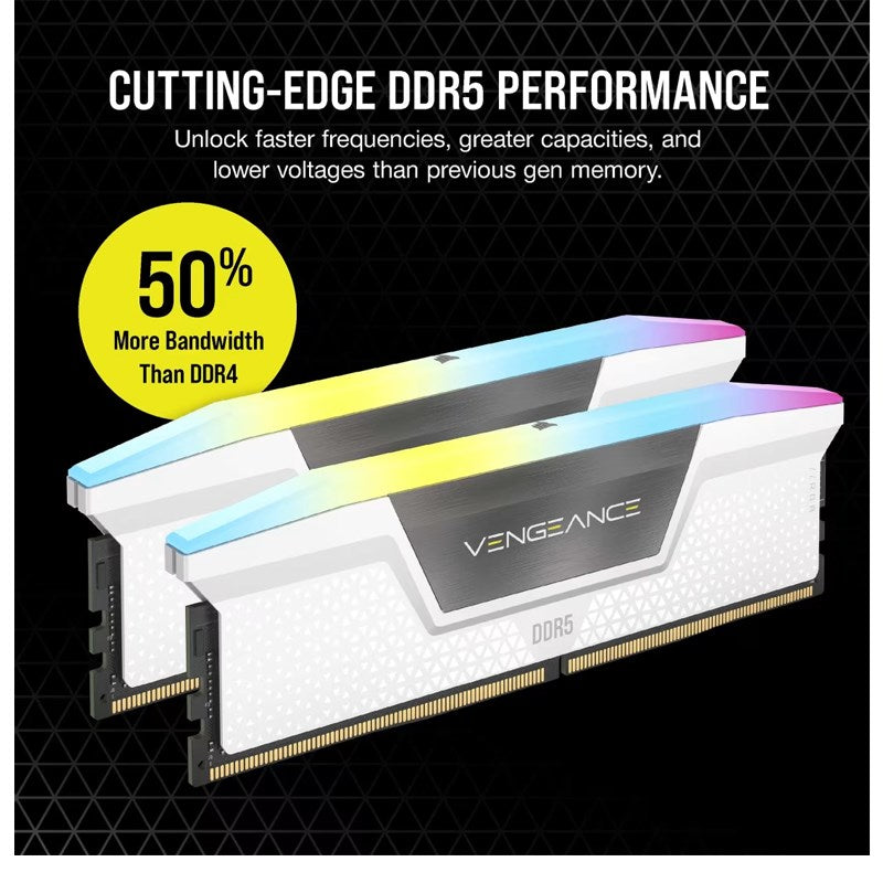 Corsair Vengeance RGB 32 GB (2x16 GB) DDR5 6400MT/s CL36 RAM Memory Kit - White