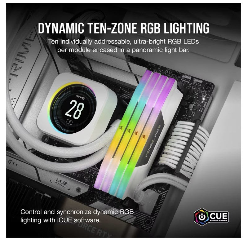 Corsair Vengeance RGB 32 GB (2x16 GB) DDR5 6400MT/s CL36 RAM Memory Kit - White