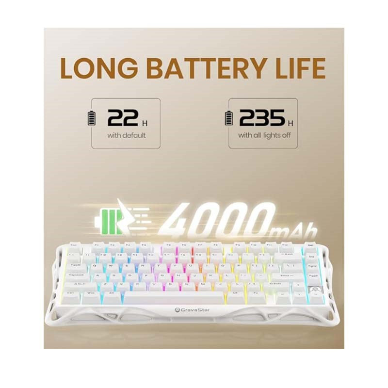 GravaStar Mercury K1 Lite 75% Wireless Mechanical Gaming Keyboard - White