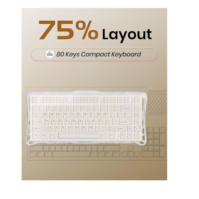 GravaStar Mercury K1 Lite 75% Wireless Mechanical Gaming Keyboard - White