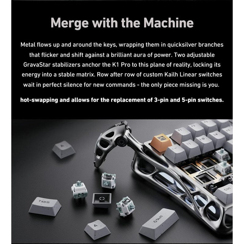 GravaStar Mercury K1 Pro 75% Wireless Mechanical Gaming Keyboard - Concrete Grey