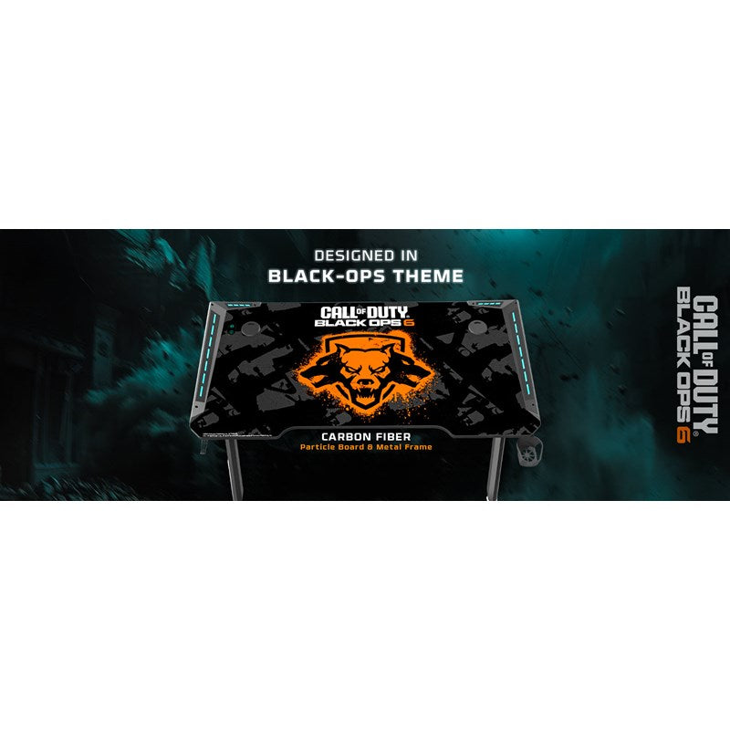 جيم اون كول اوف ديوتي طاولة الالعاب هاوكسبيل BLKOPS6 - بإضاءة متدفقة مع لوحة ماوس كاملة, علاق سماعة, حامل كوب
