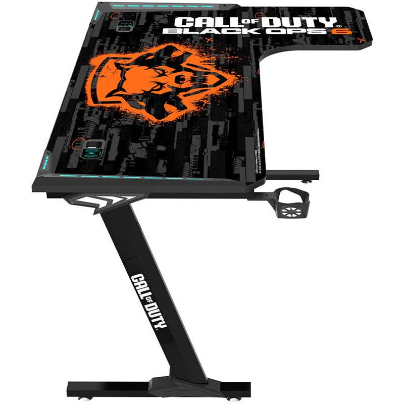 Call of Duty Flowing Light Gaming Desk With Full Table Mouse Pad, Wireless Charger, USB Splitter, Headphone Hook, Cup Holder