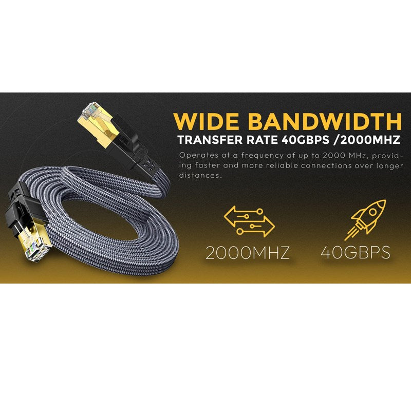 Twisted Minds Braided CAT8 FTP Flat Ethernet Cable Transmission Rate 40Gbps / 2000MHz - 10 M
