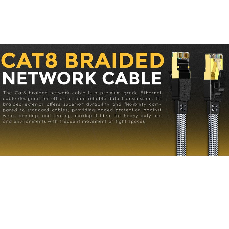Twisted Minds Braided CAT8 FTP Flat Ethernet Cable Transmission Rate 40Gbps / 2000MHz - 20 M