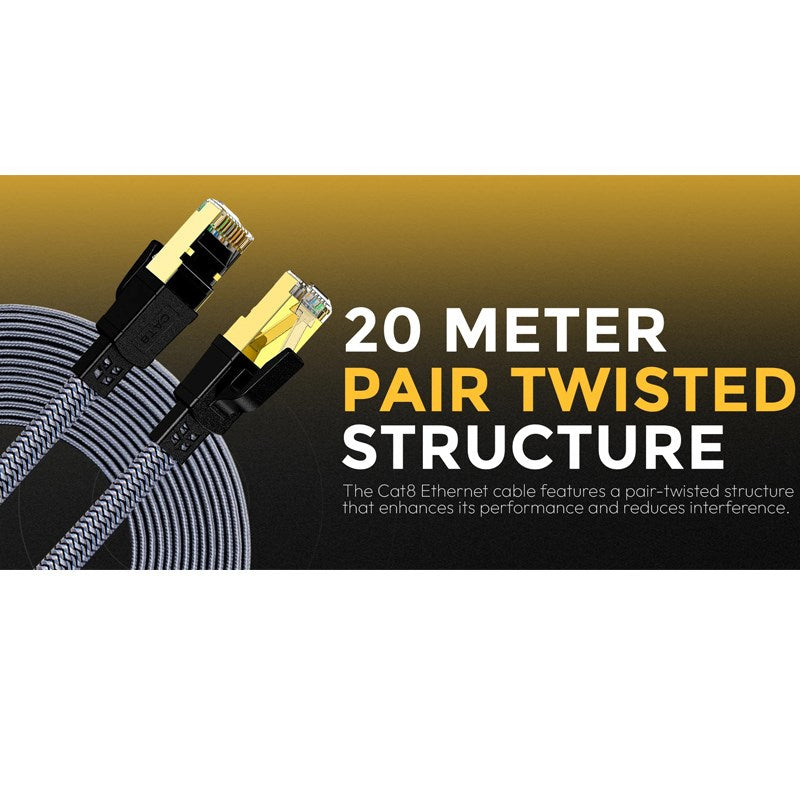Twisted Minds Braided CAT8 FTP Flat Ethernet Cable Transmission Rate 40Gbps / 2000MHz - 20 M