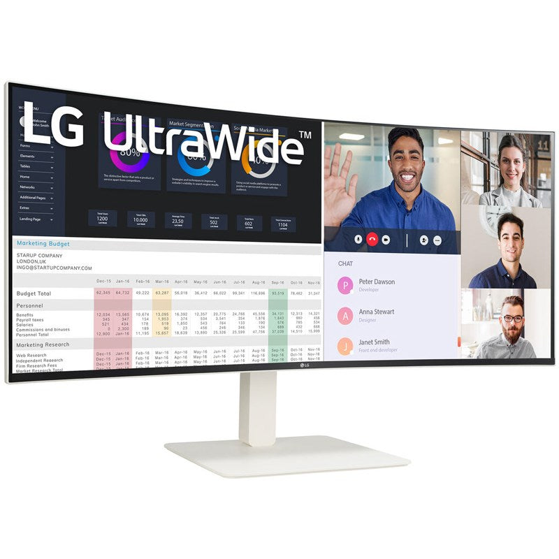 ال جي شاشة الترا وايد 38WR85QC-W بحجم 38 بوصة, دقة وضوح WQHD, بمعدل تحديث 144 هرتز، ووقت استجابة 1 مللي ثانية, مزودة بمنفذ HDMI 2.1 ومنفذ تايب سي