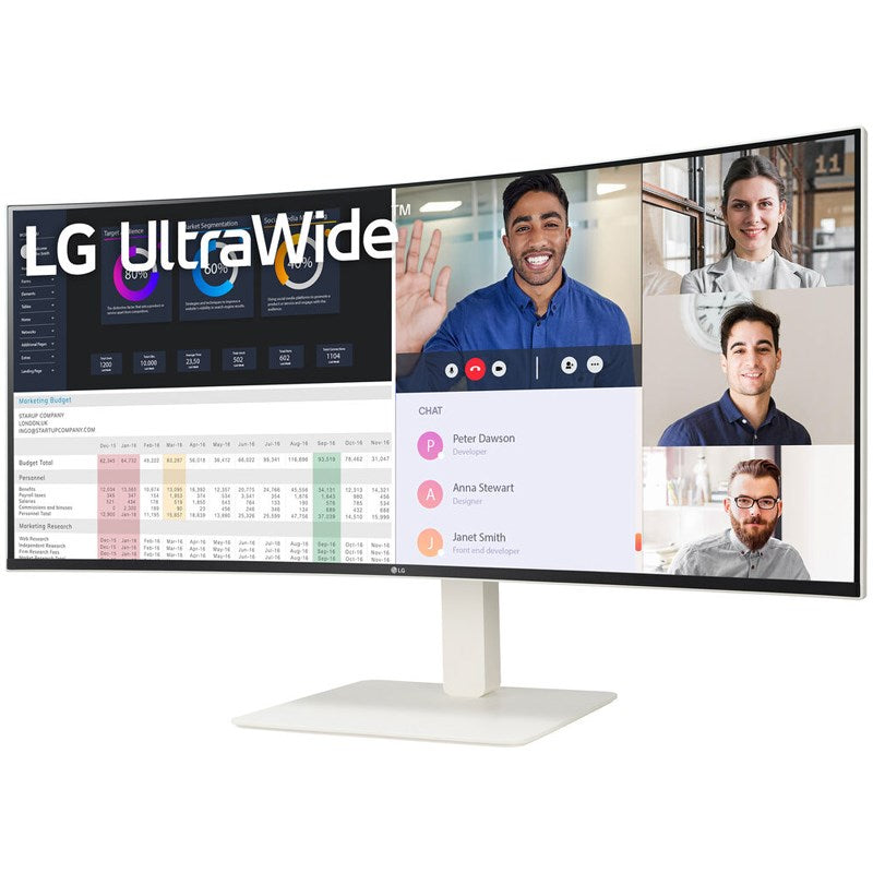 ال جي شاشة الترا وايد 38WR85QC-W بحجم 38 بوصة, دقة وضوح WQHD, بمعدل تحديث 144 هرتز، ووقت استجابة 1 مللي ثانية, مزودة بمنفذ HDMI 2.1 ومنفذ تايب سي