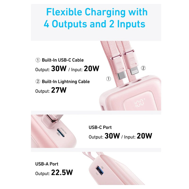 Anker Zolo Power Bank (20 K, 30 Watts, Built-In USB-C and Lightning Cable) - Black