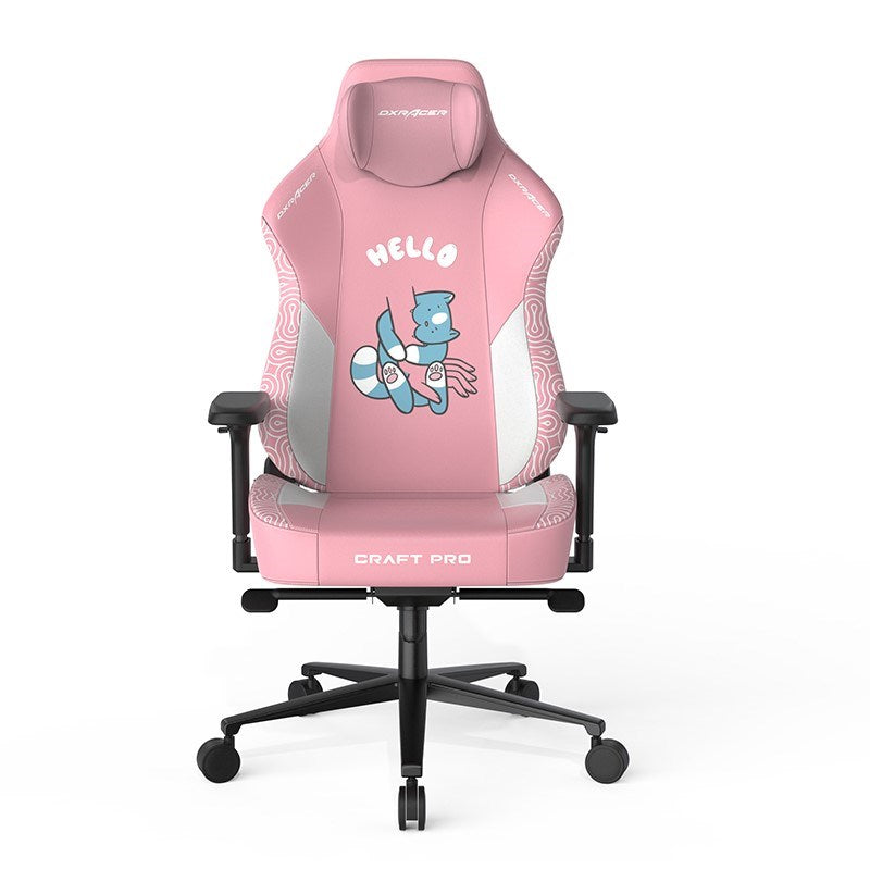 DXRacer Craft Pro Hallo Cat Gaming Chair - Pink with GAMEON 3in1 L-Shaped Slayer II XL Series Gaming Desk - Black